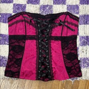 Rare Vintage Y2K Tripp NYC Pink and Black Lace Up Corset
